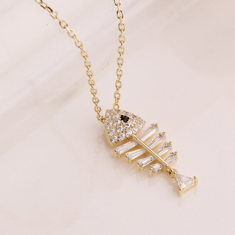 Sterling Silver Fishbone Sparkle Necklace