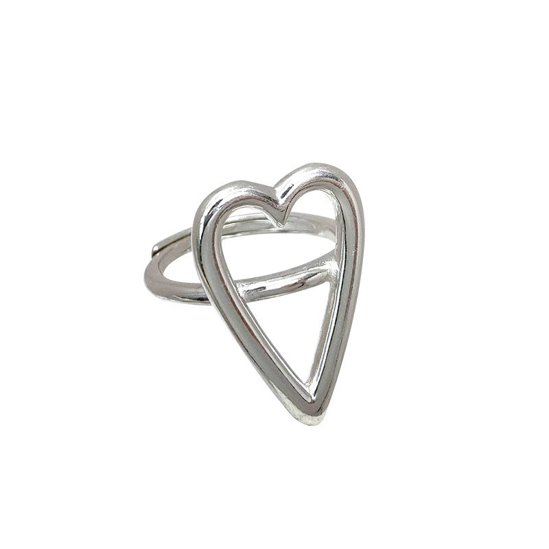 Sterling Silver Long Hollow Heart Multilayer Ring