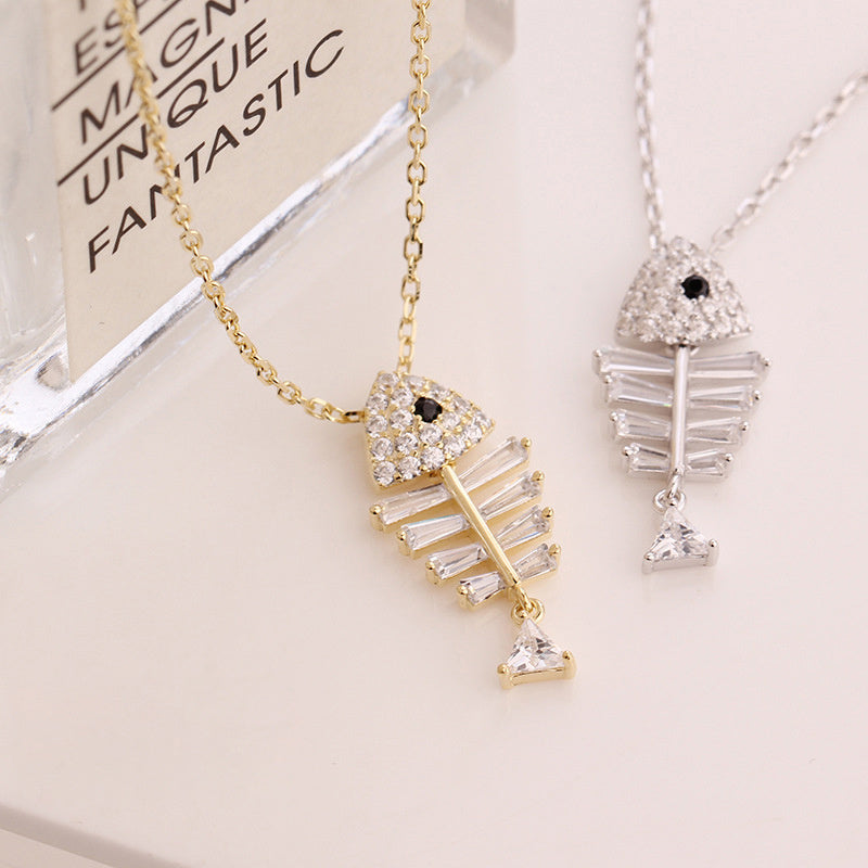 Sterling Silver Fishbone Sparkle Necklace
