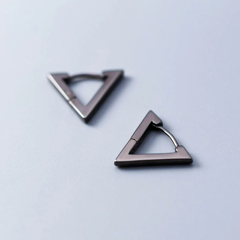 Fashion Minimalist Black Triangle 925 Sterling Silver Allergy Free Women Hoop Earrings Fashion Jewelry Mode Bijoux