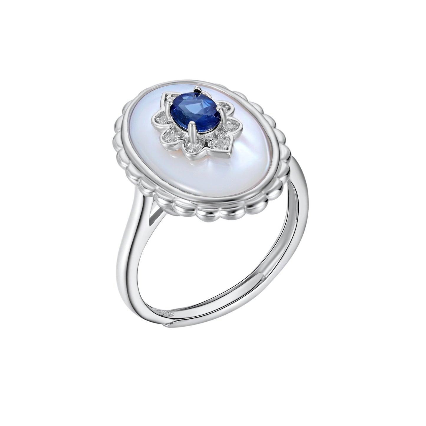 Sterling Silver Art Deco Framed Sapphire Coin Ring