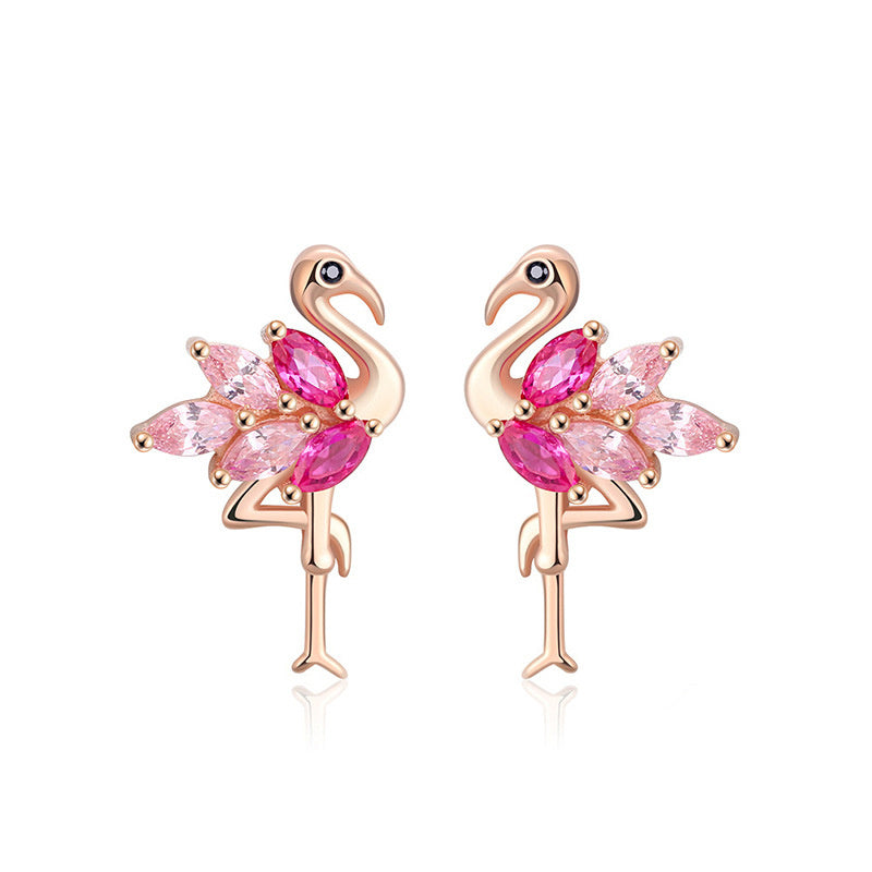 Sterling Silver Pink Flamingo Studs