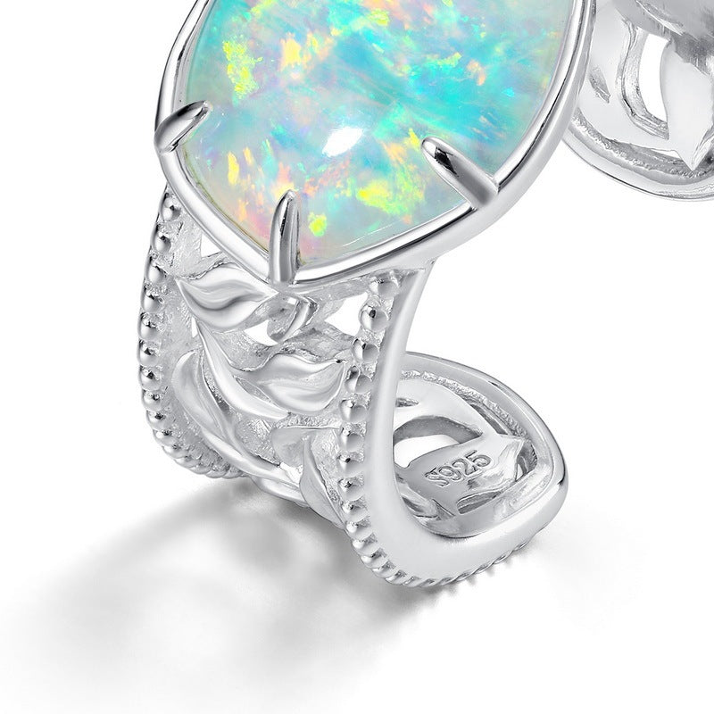 Sterling Silver Geometric Chunky Opal Ring