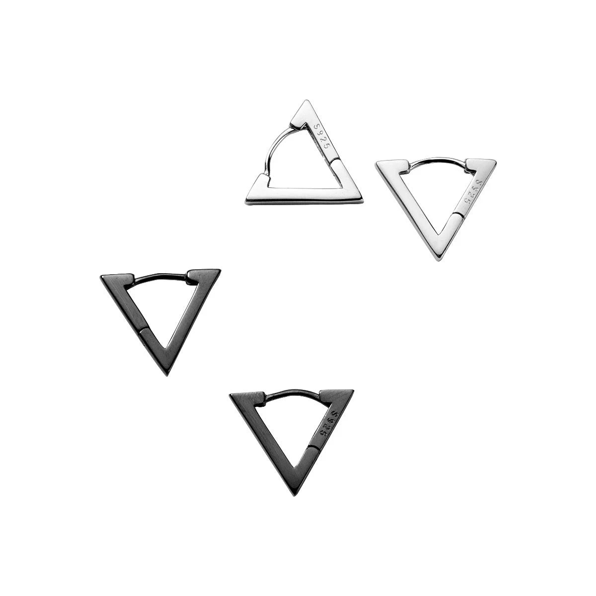 Fashion Minimalist Black Triangle 925 Sterling Silver Allergy Free Women Hoop Earrings Fashion Jewelry Mode Bijoux