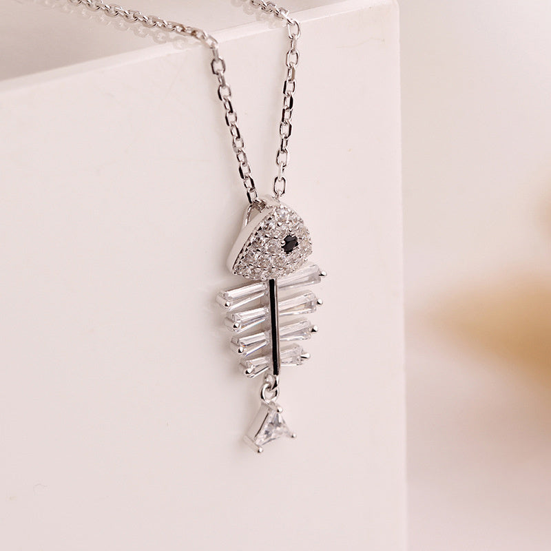 Sterling Silver Fishbone Sparkle Necklace