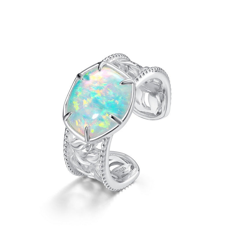 Sterling Silver Geometric Chunky Opal Ring