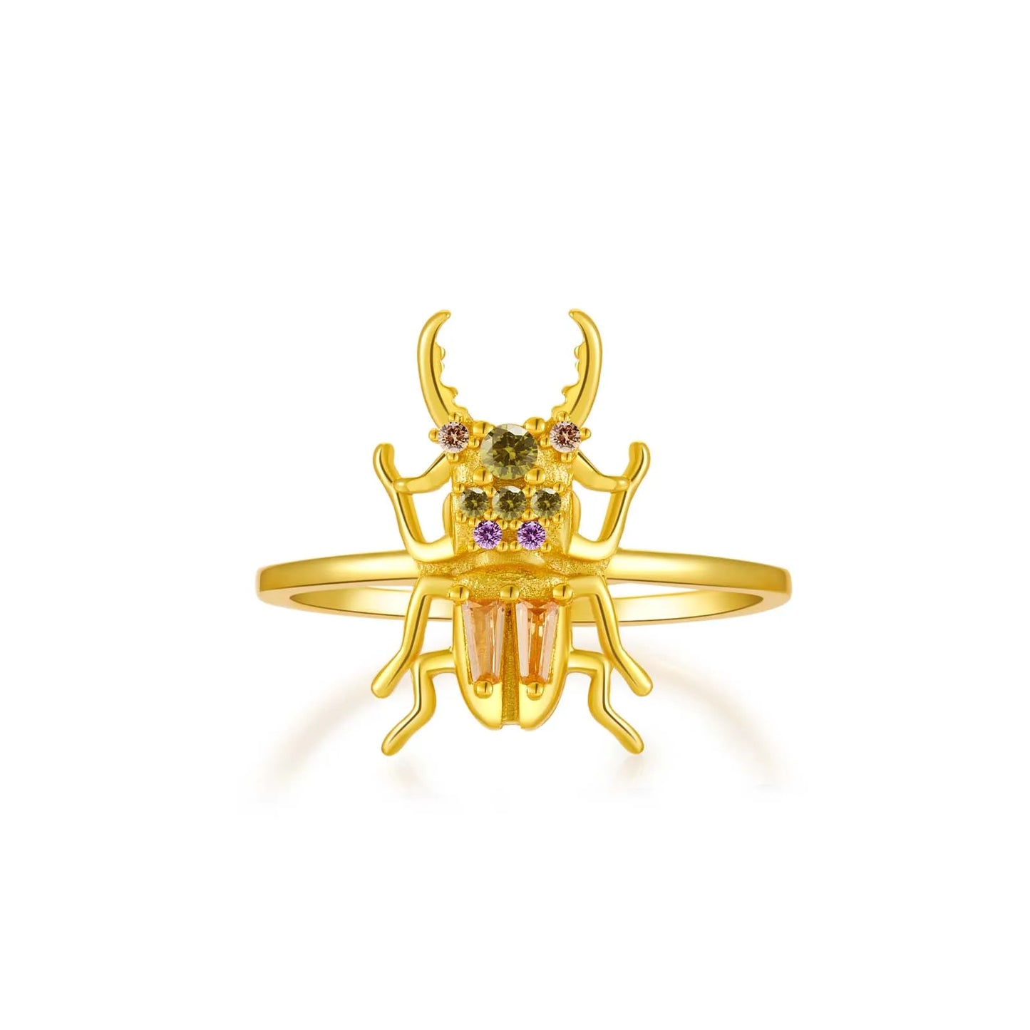 100% 925 Sterling Silver Gold New Courage Zircon Beetle Ring Fine Jewelry Luxury 2021 Luxury Rainbow Jewels Crystal