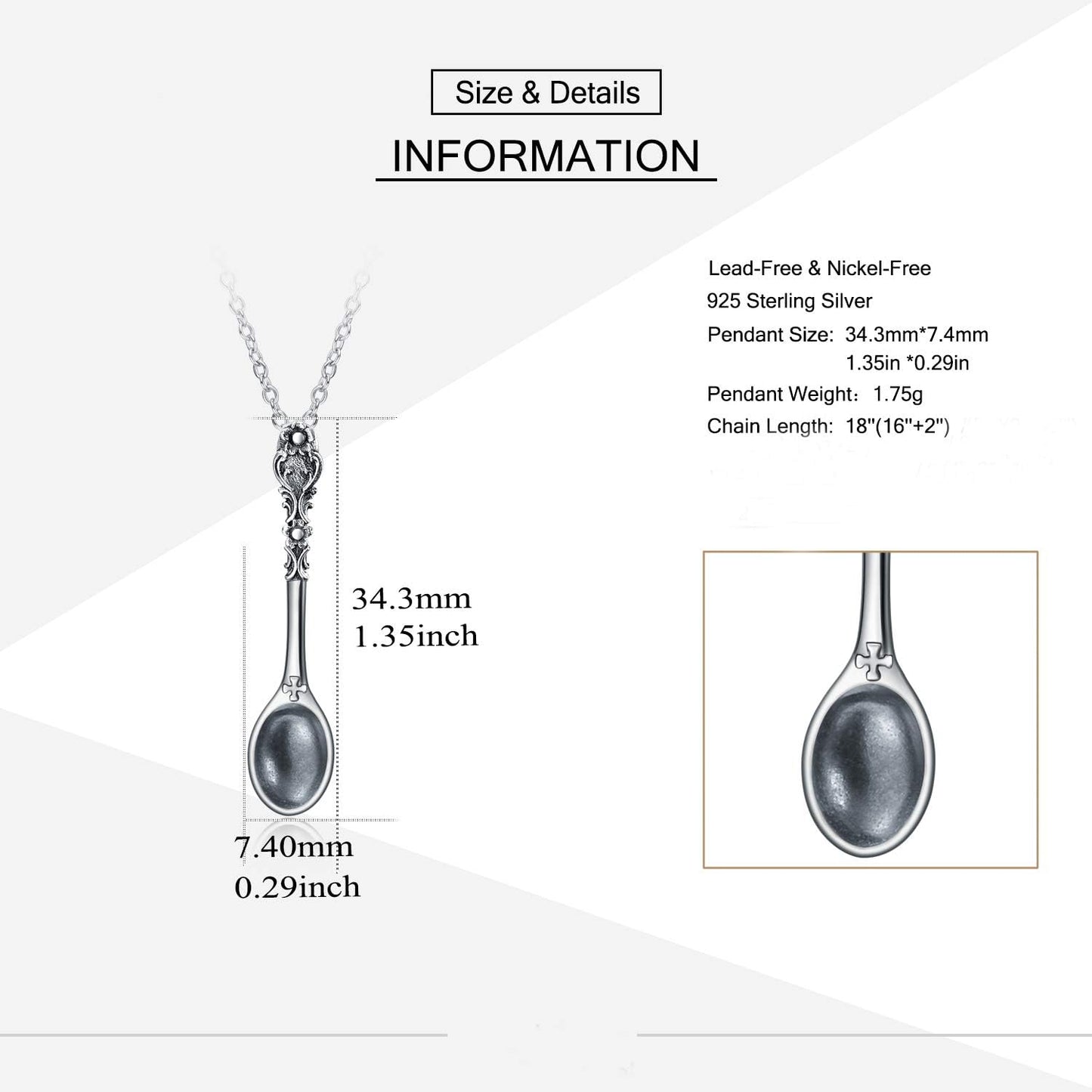 Spoon Necklace 925 Sterling Silver Spoon Pendant Necklace for Women Men Jewelry Gifts