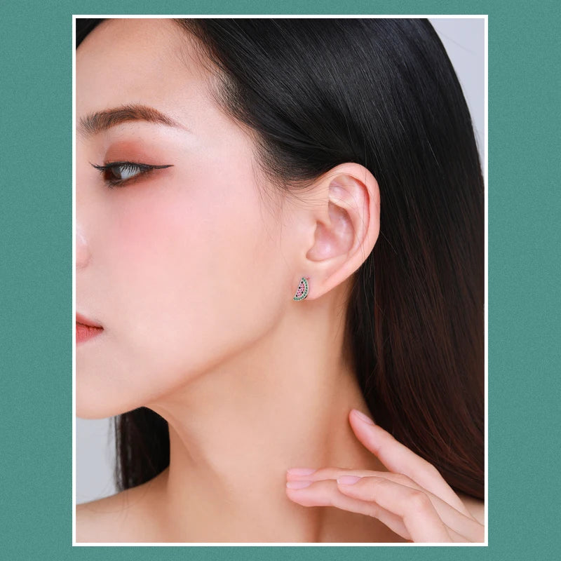 2021 Summer New 925 Sterling Silver Cute Plant Watermelon Fashion Female Stud Earrings for Women Girls Exquisite Jewelry