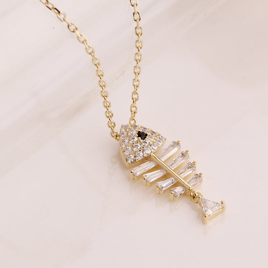 Sterling Silver Fishbone Sparkle Necklace