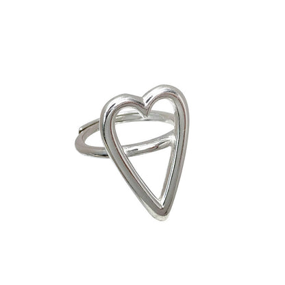 Sterling Silver Long Hollow Heart Multilayer Ring