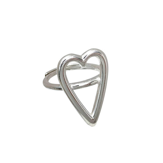 Sterling Silver Long Hollow Heart Multilayer Ring