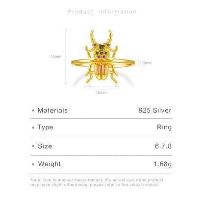 100% 925 Sterling Silver Gold New Courage Zircon Beetle Ring Fine Jewelry Luxury 2021 Luxury Rainbow Jewels Crystal