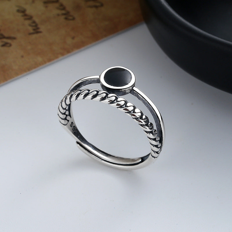 Sterling Silver Rope & Enamel Double Layer Ring