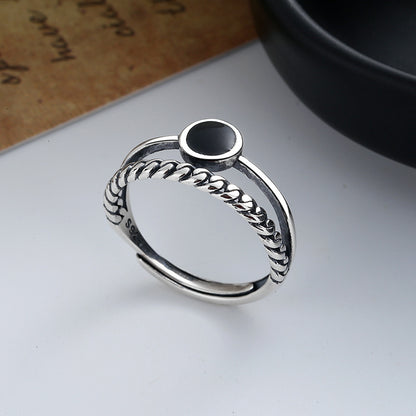 Sterling Silver Rope & Enamel Double Layer Ring