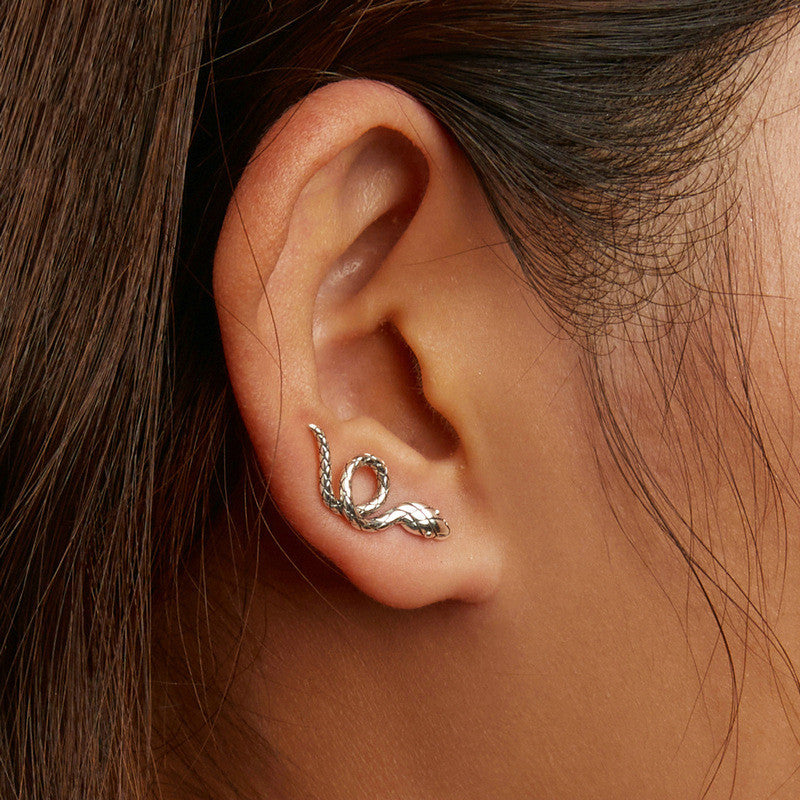 Sterling Silver Swirl Snake Stud Earrings