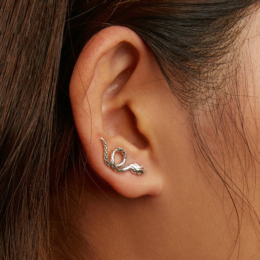 Sterling Silver Swirl Snake Stud Earrings
