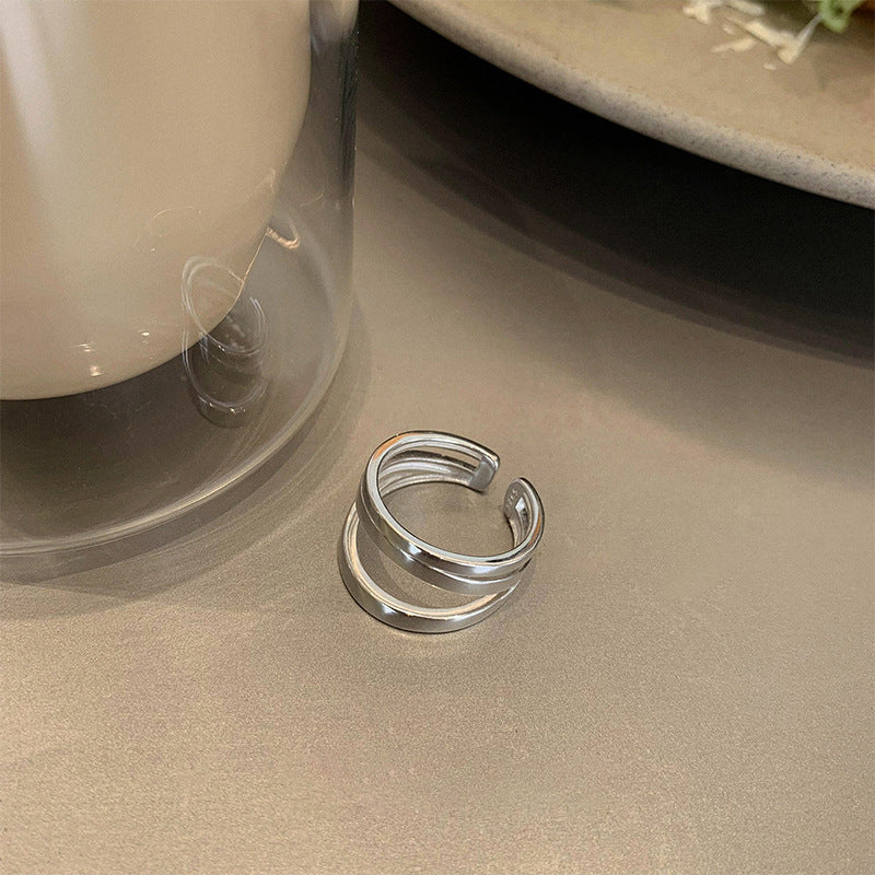 Sterling Silver Long Hollow Heart Multilayer Ring