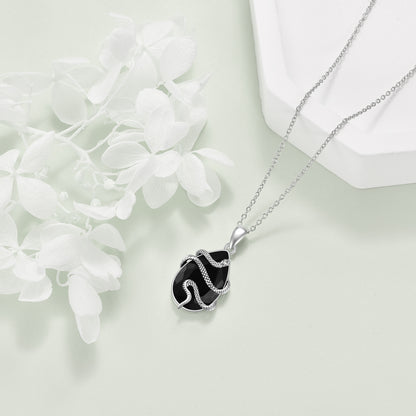 Sterling Silver Obsidian-Tourmaline Snake Pendant Necklace