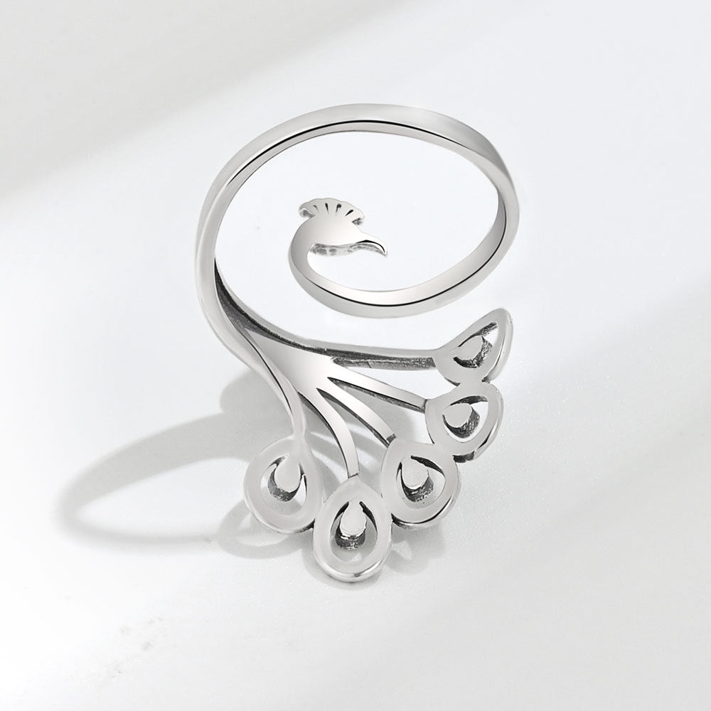 Creative Retro Peacock Sterling Silver Wide Face Ring
