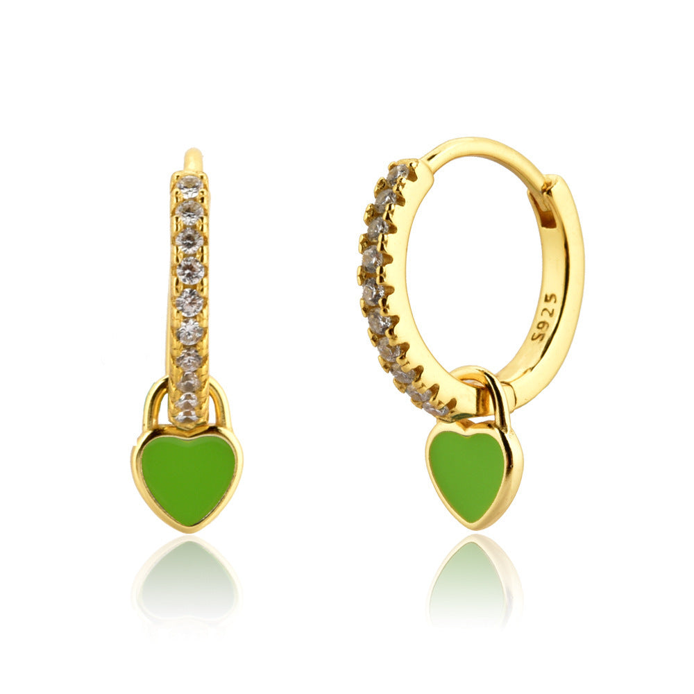 Sterling Silver Enamel Heart Drop Earrings