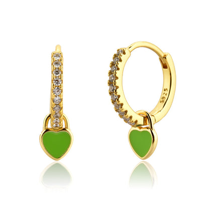 Sterling Silver Enamel Heart Drop Earrings