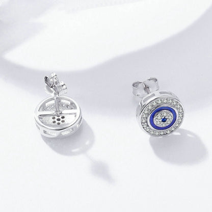 Sterling Silver Turkish Blue Eyes Stud Earrings