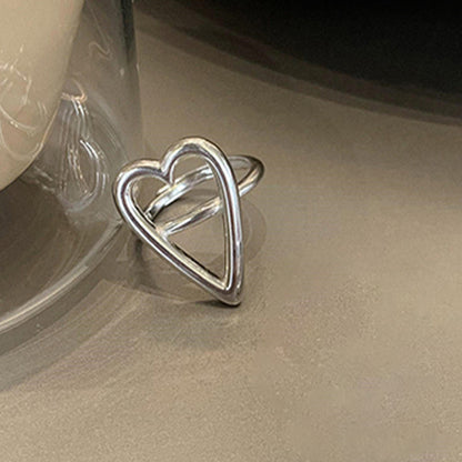 Sterling Silver Long Hollow Heart Multilayer Ring
