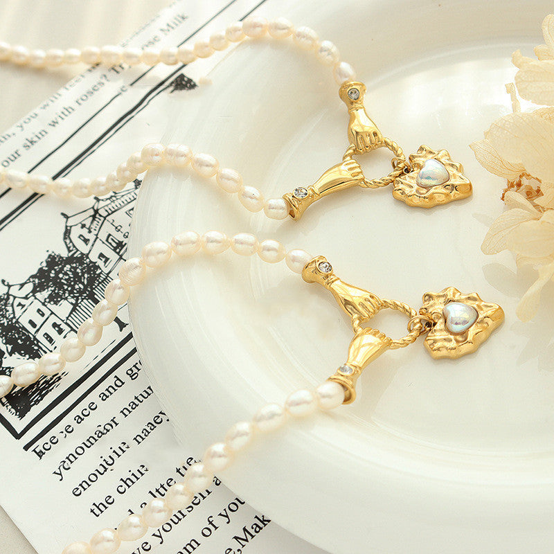 Sterling Silver Helping Hands Pearl Necklace