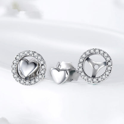 Sterling Silver Pave Heart Circle Studs