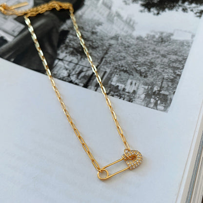 Sterling Silver Gold-Plated Dainty Safety Pin Necklace