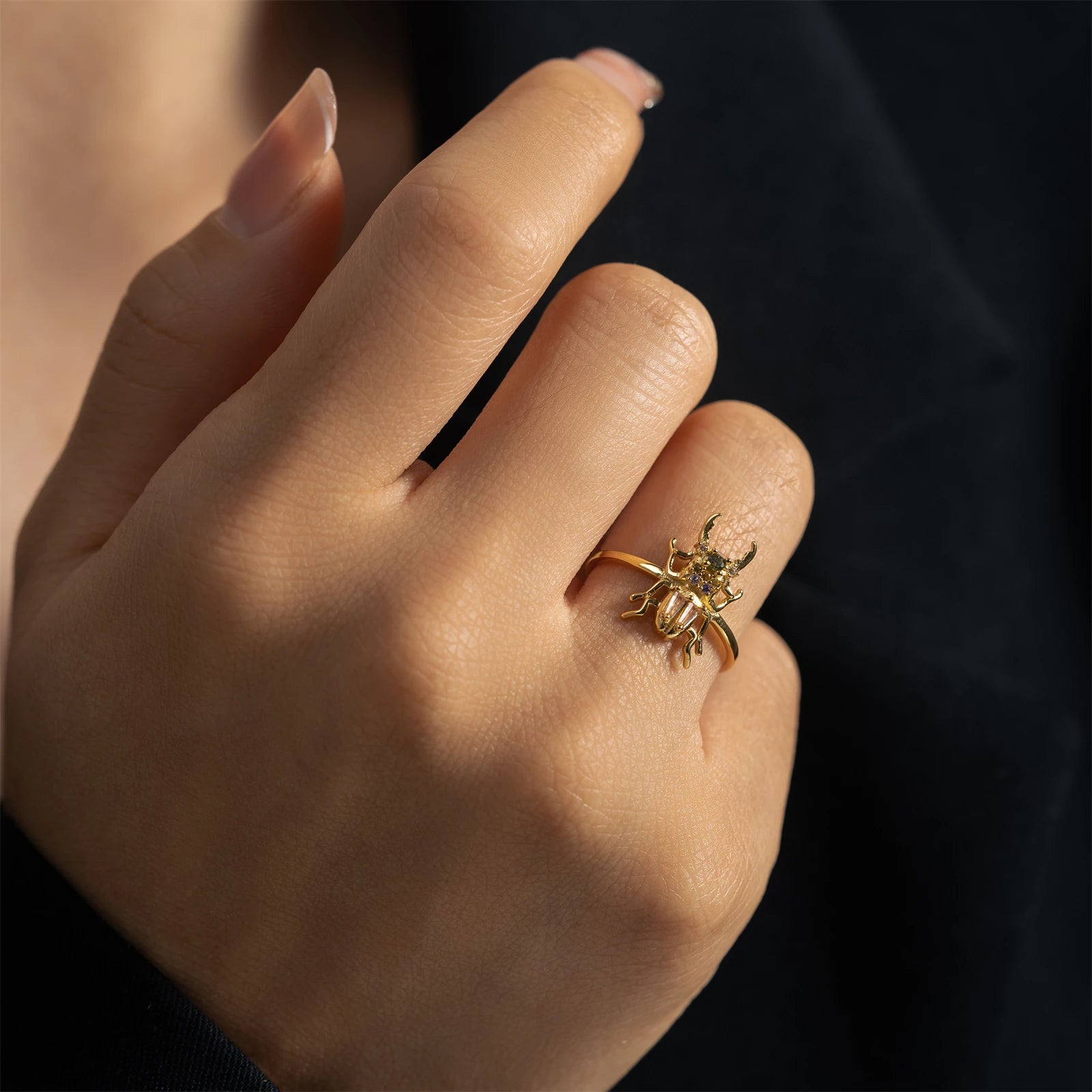 100% 925 Sterling Silver Gold New Courage Zircon Beetle Ring Fine Jewelry Luxury 2021 Luxury Rainbow Jewels Crystal