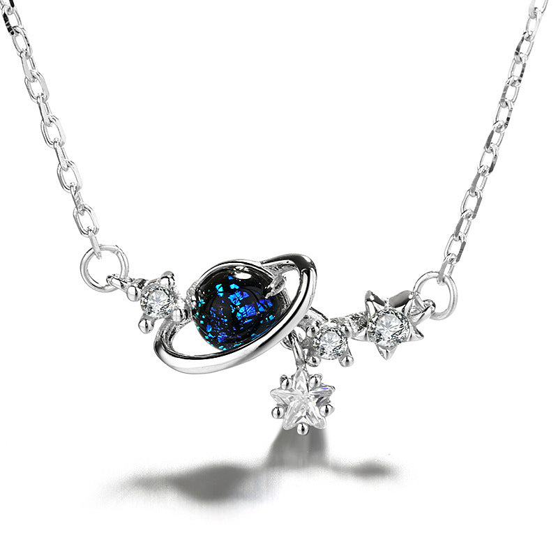 Sterling Silver Saturn & Stars Necklace