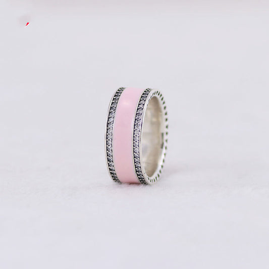 Sterling Silver Chunky Pink Enamel Ring