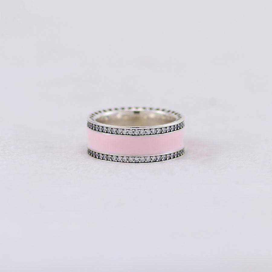 Sterling Silver Chunky Pink Enamel Ring
