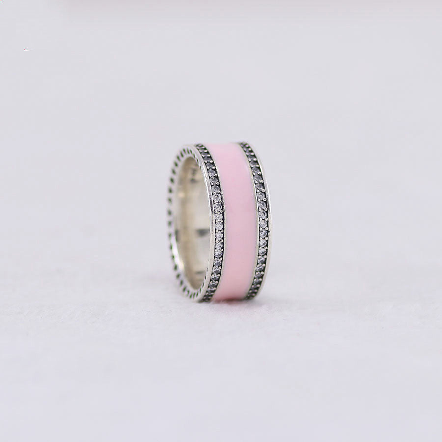 Sterling Silver Chunky Pink Enamel Ring
