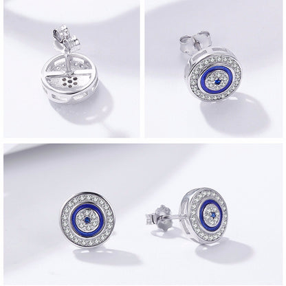 Sterling Silver Turkish Blue Eyes Stud Earrings