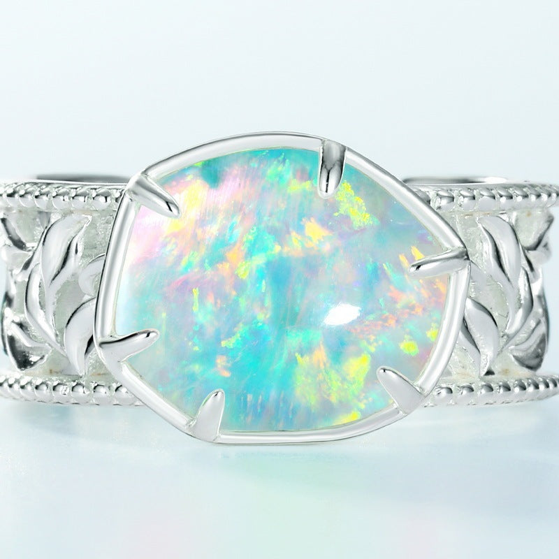 Sterling Silver Geometric Chunky Opal Ring