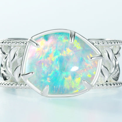 Sterling Silver Geometric Chunky Opal Ring
