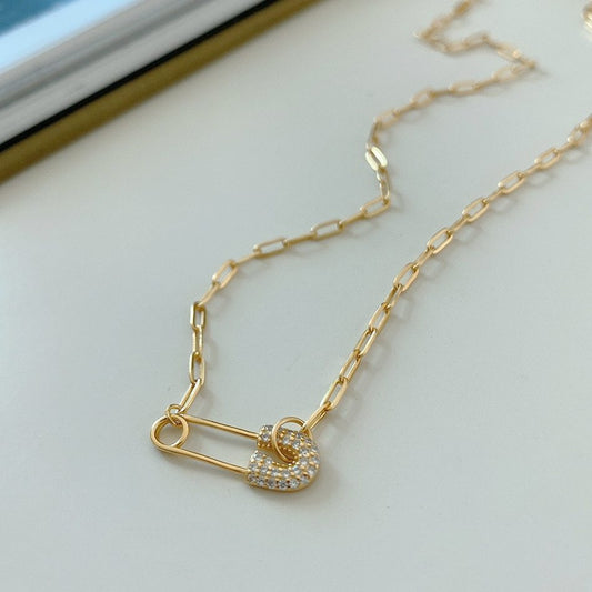 Sterling Silver Gold-Plated Dainty Safety Pin Necklace