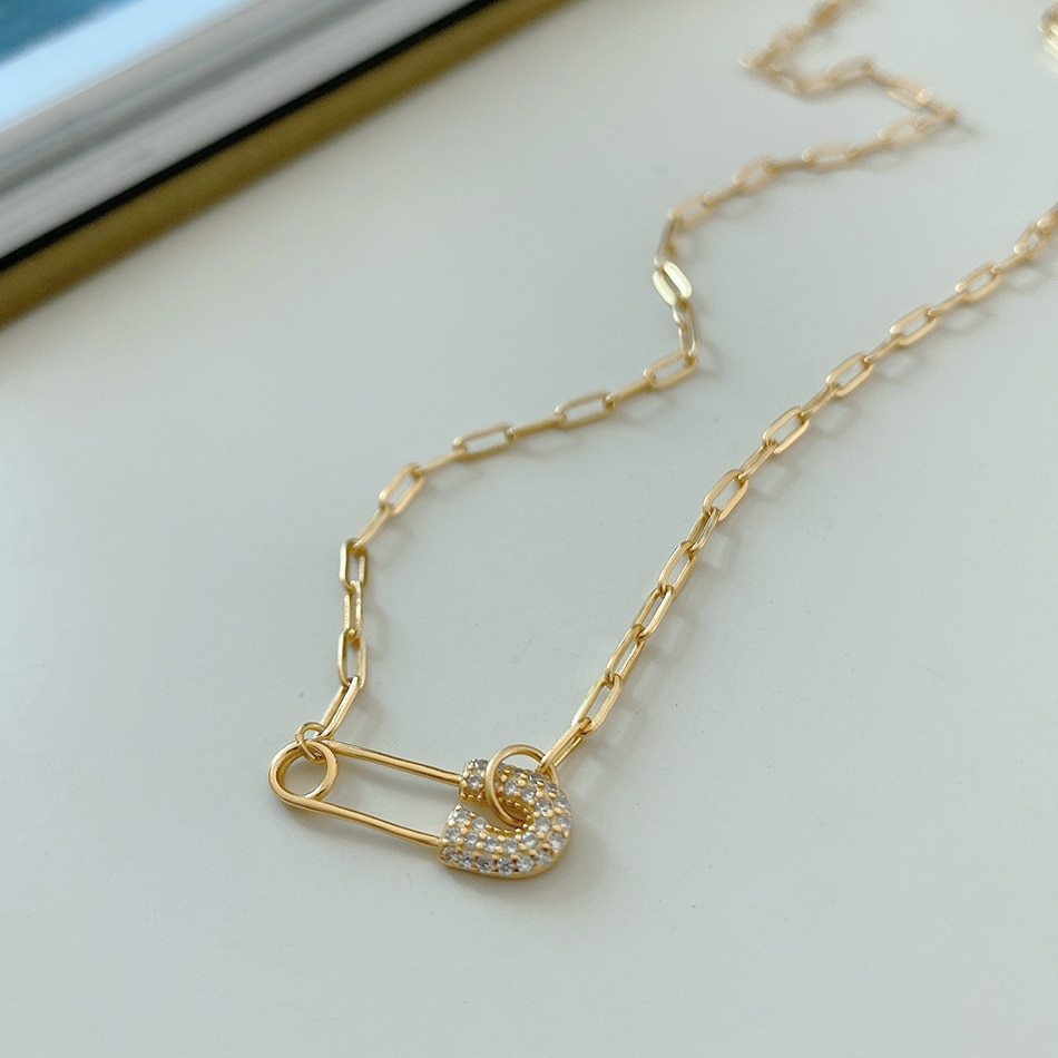 Sterling Silver Gold-Plated Dainty Safety Pin Necklace