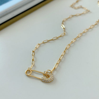 Sterling Silver Gold-Plated Dainty Safety Pin Necklace