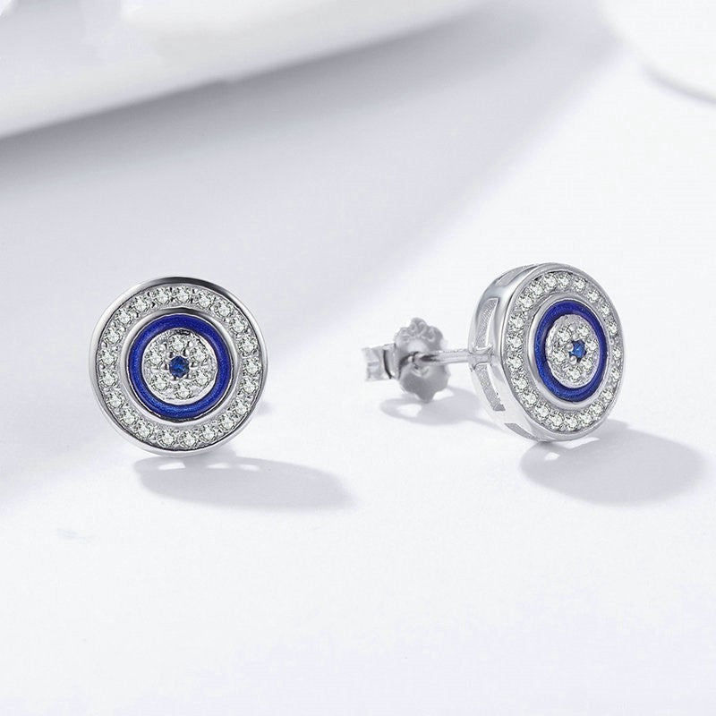 Sterling Silver Turkish Blue Eyes Stud Earrings