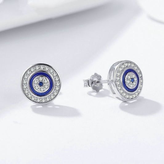 Sterling Silver Turkish Blue Eyes Stud Earrings