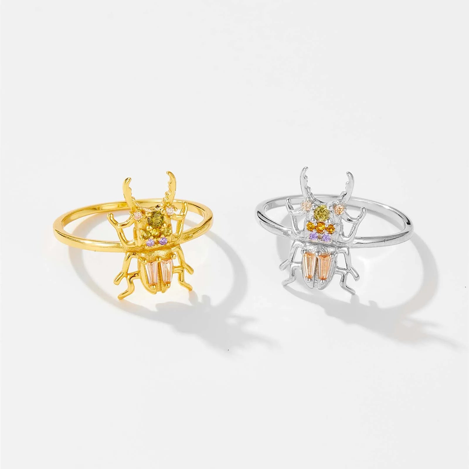 100% 925 Sterling Silver Gold New Courage Zircon Beetle Ring Fine Jewelry Luxury 2021 Luxury Rainbow Jewels Crystal