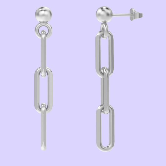 925 Sterling Silver Light-Weight Italian Paper Clip Link-Chain Drop Liner Stud Earrings Jewelry for Women and Teen 30MM