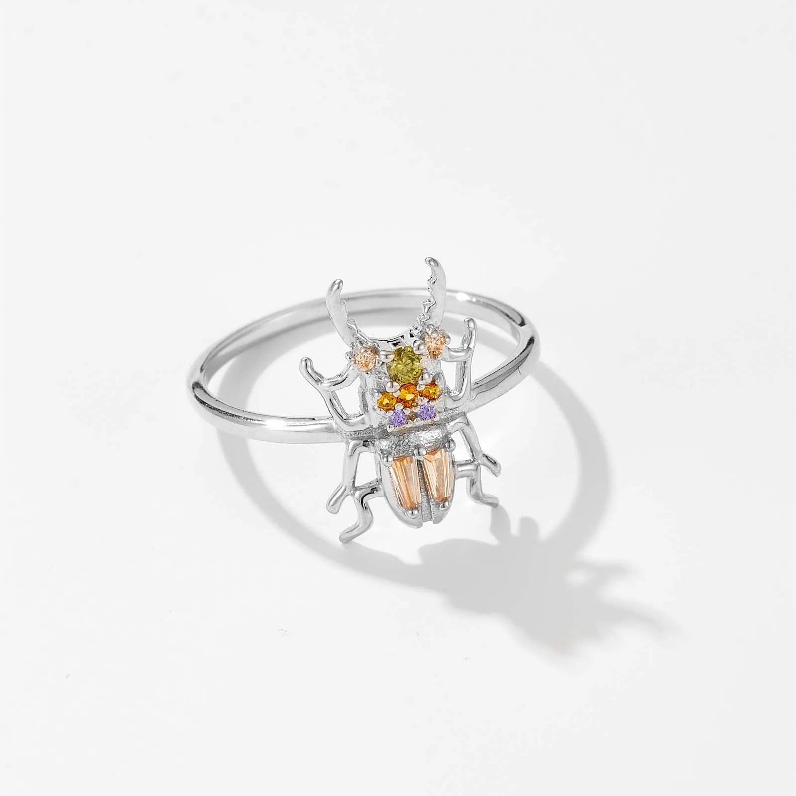 100% 925 Sterling Silver Gold New Courage Zircon Beetle Ring Fine Jewelry Luxury 2021 Luxury Rainbow Jewels Crystal
