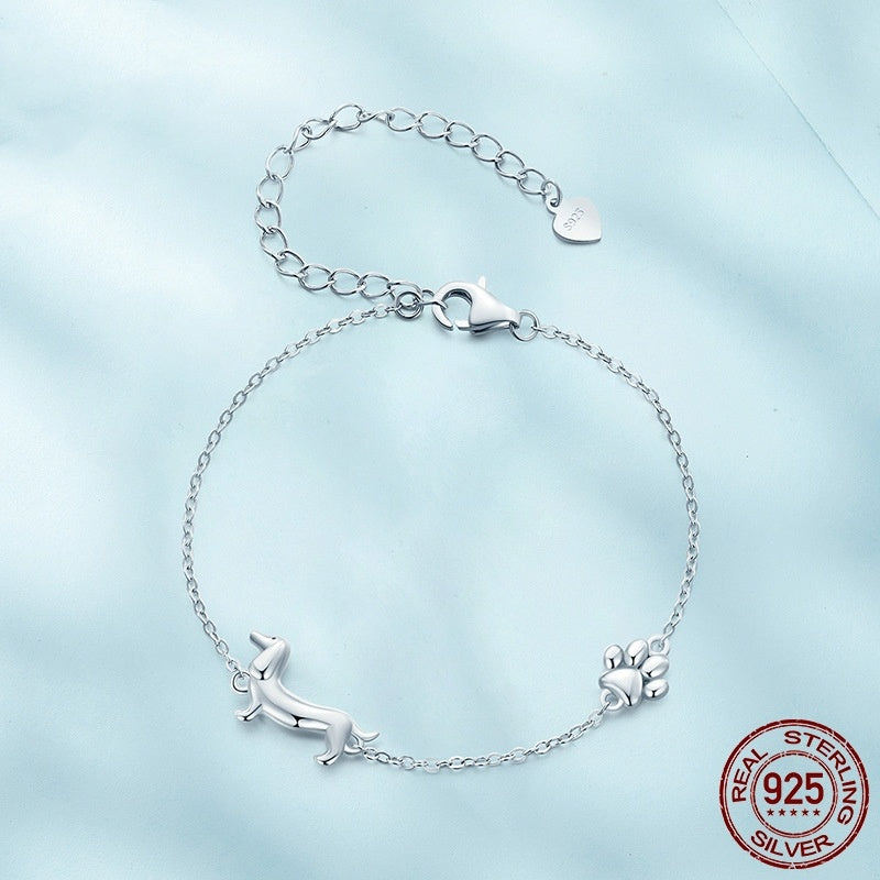 Sterling Silver Dainty Dachshund Bracelet