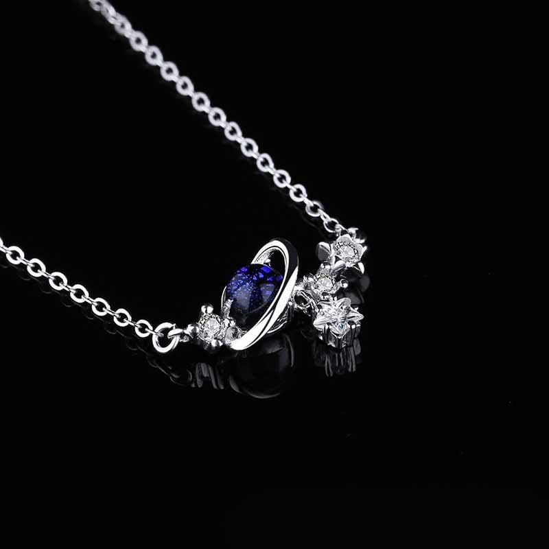Sterling Silver Saturn & Stars Necklace