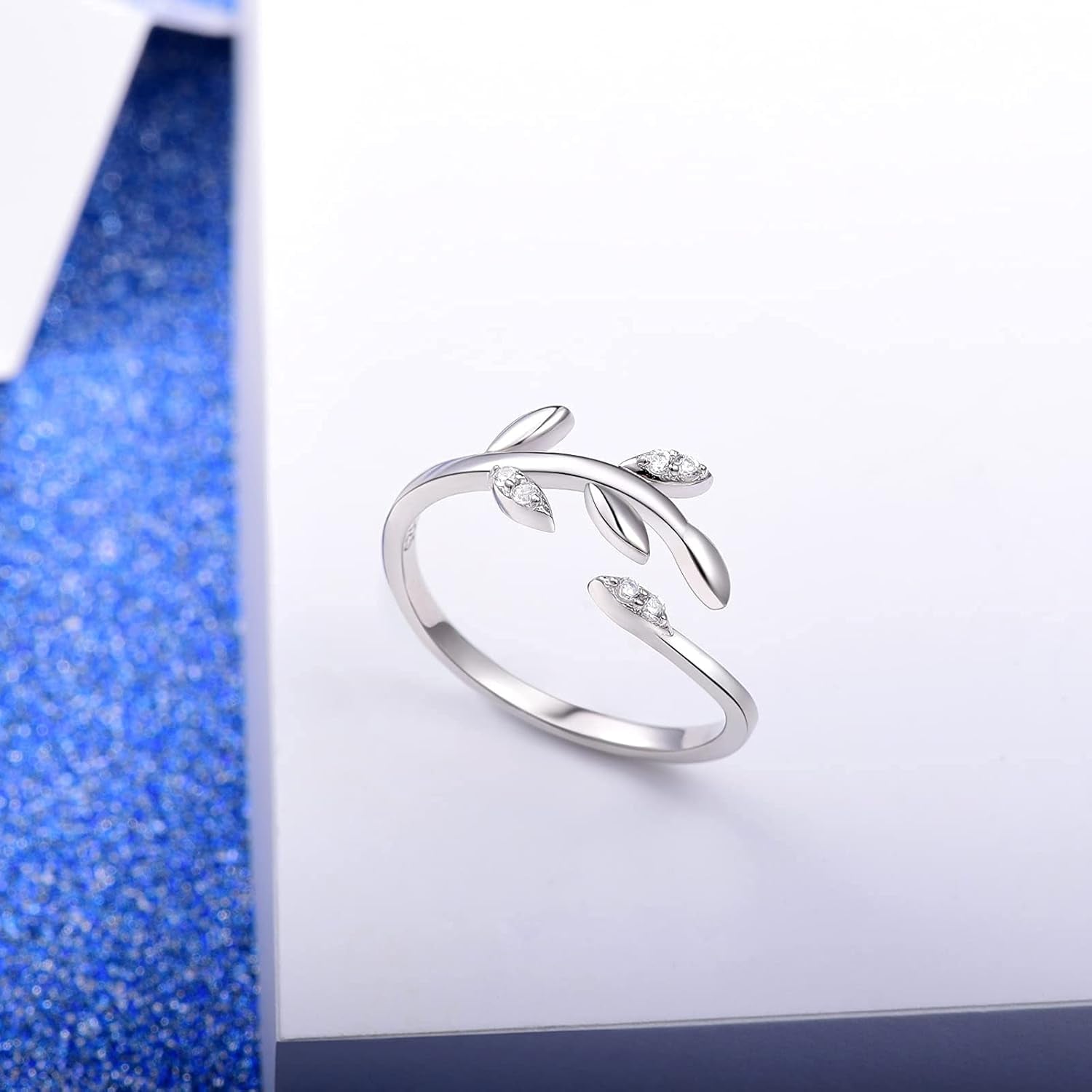 925 Sterling Silver Olive Leaf Adjustable Ring Open Ring Jewelry Gift for Women Teens Lovers